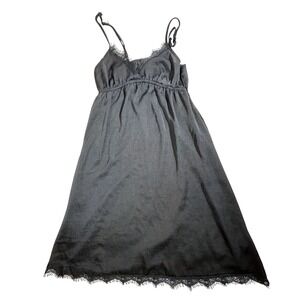 Secret Possessions Black Satin Lace Chemise Nightgown Small Babydoll Whimsigoth